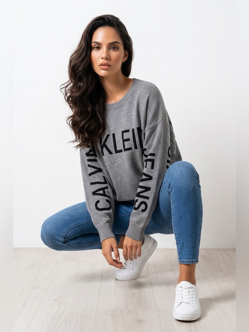 Calvin Klein Gray Logo Crewneck Sweater